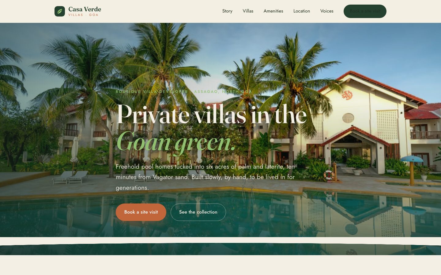 Home page of Casa Verde Villas, a villa developer website built by The Close Studio