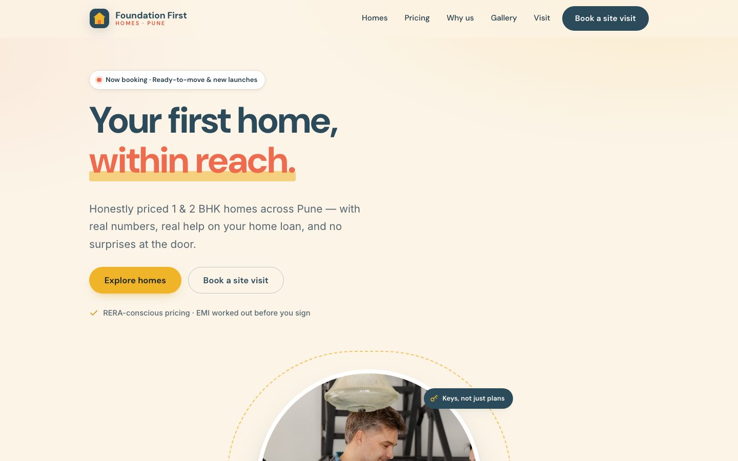 Home page of Foundation First Homes, a affordable homes website built by The Close Studio