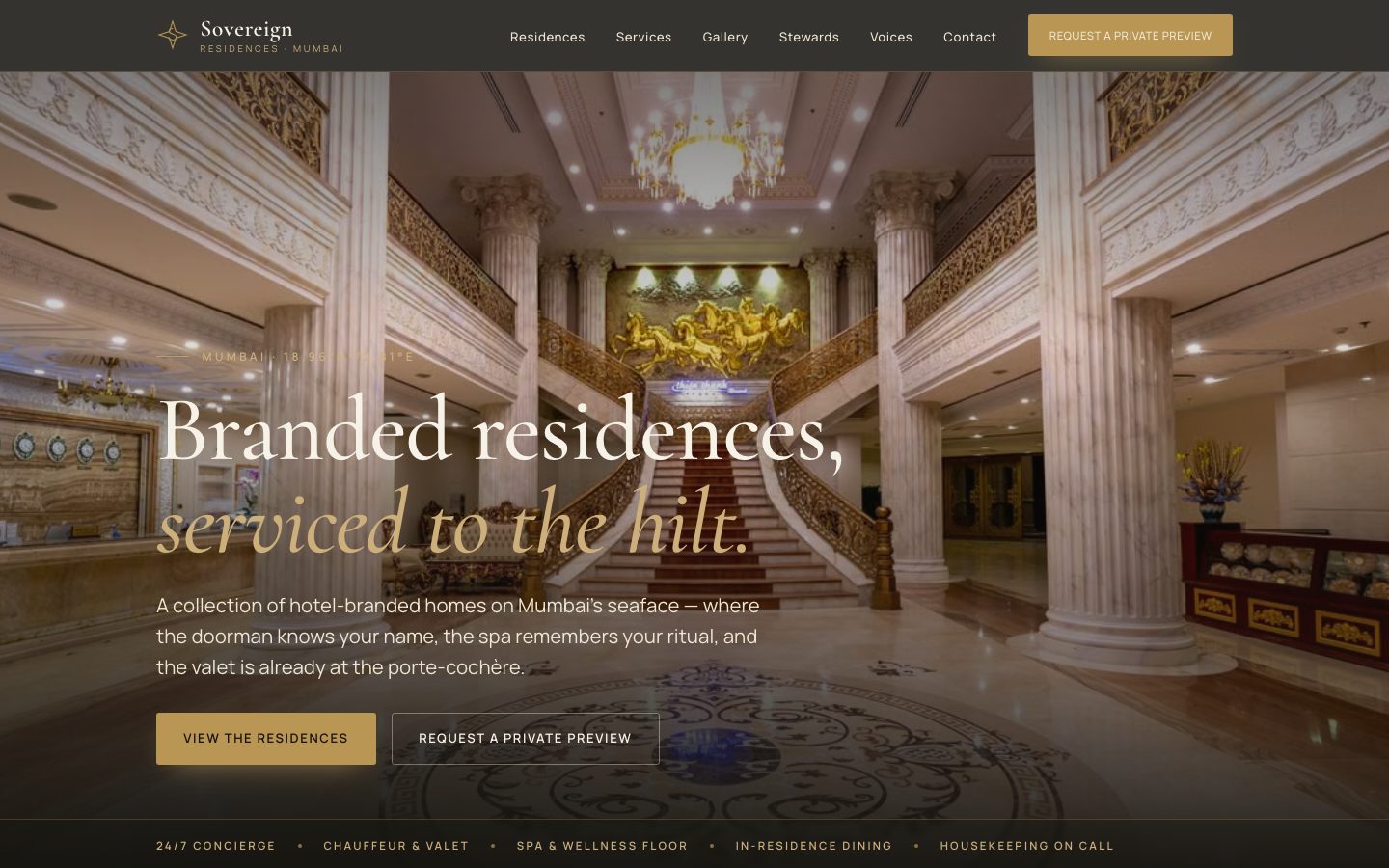 Home page of Sovereign Residences, a branded residences website built by The Close Studio