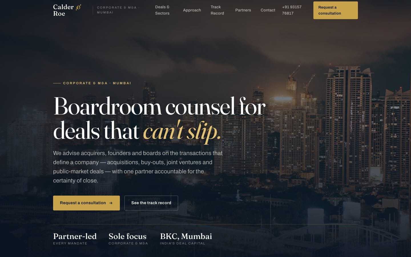 Calder & Roe — corporate & m&a website built by The Docket Studio