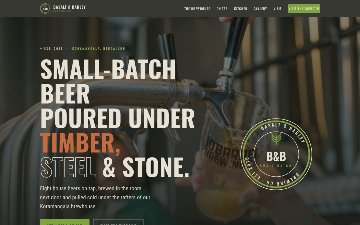 Home page of Basalt & Barley Brewing Co., a craft brewery website built by The Pass Studio