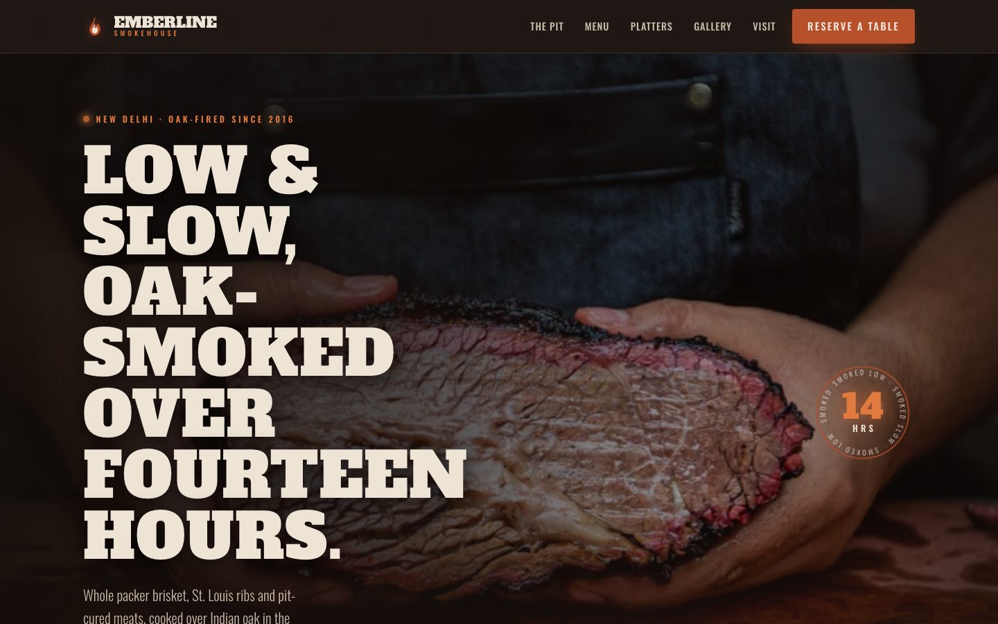 Home page of Emberline Smokehouse, a bbq smokehouse website built by The Pass Studio