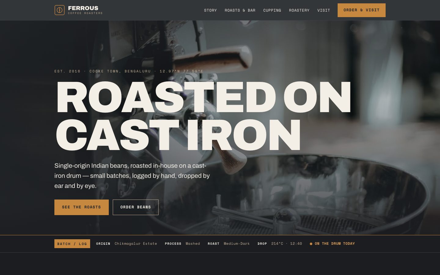 Ferrous Coffee Roasters — specialty coffee website built by The Pass Studio