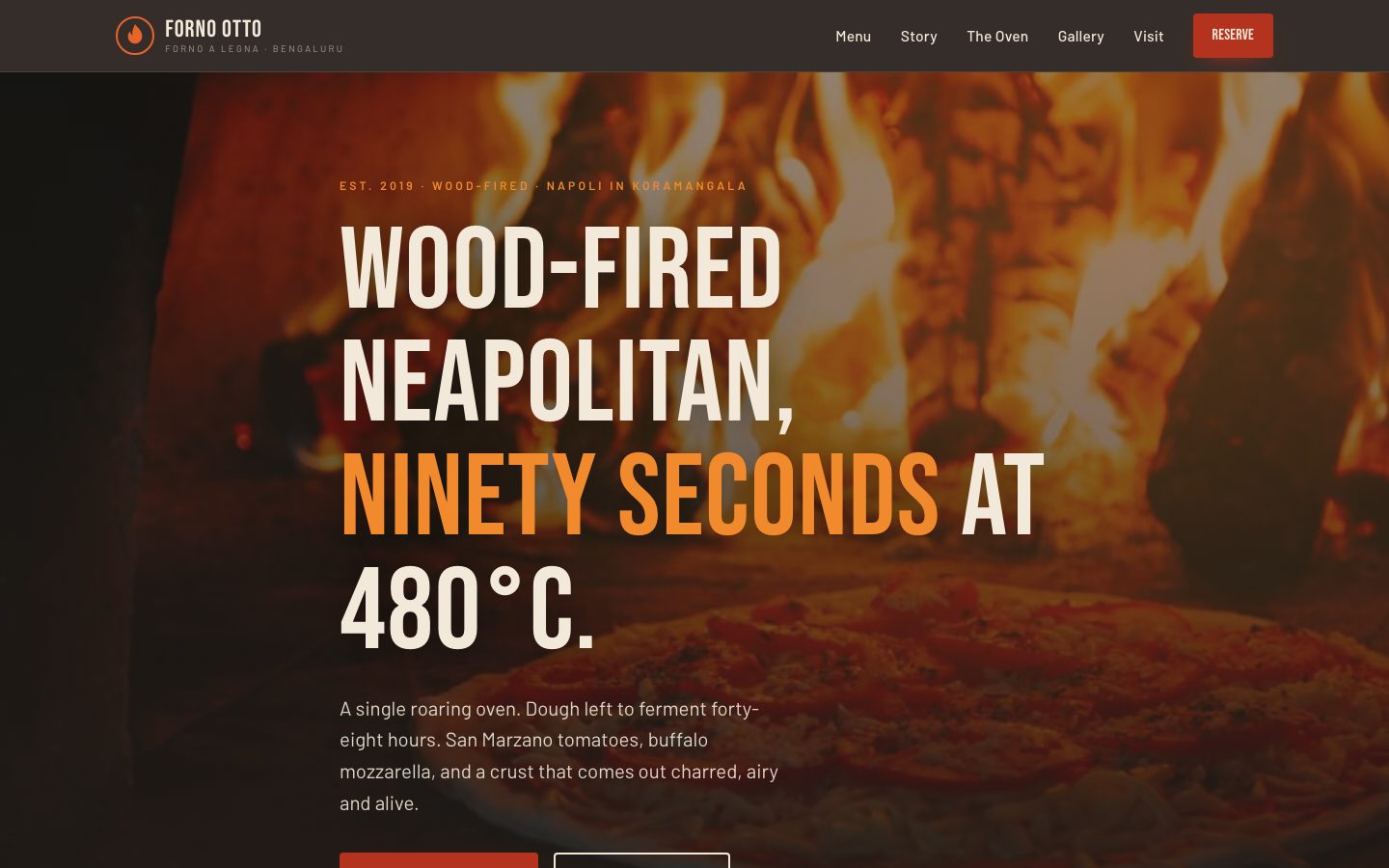 Home page of Forno Otto, a neapolitan pizza website built by The Pass Studio