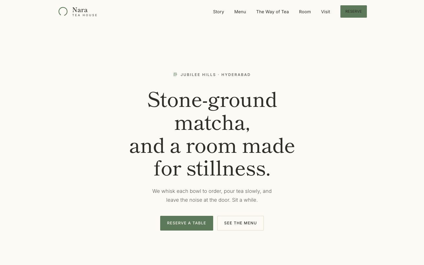 Home page of Nara Tea House, a matcha & tea website built by The Pass Studio