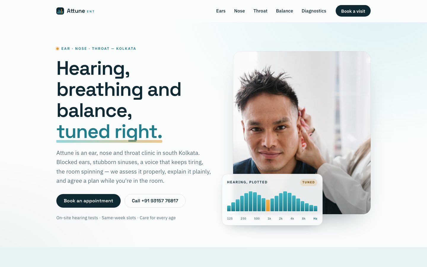 Home page of Attune ENT, a ear, nose & throat website built by The Rounds Studio
