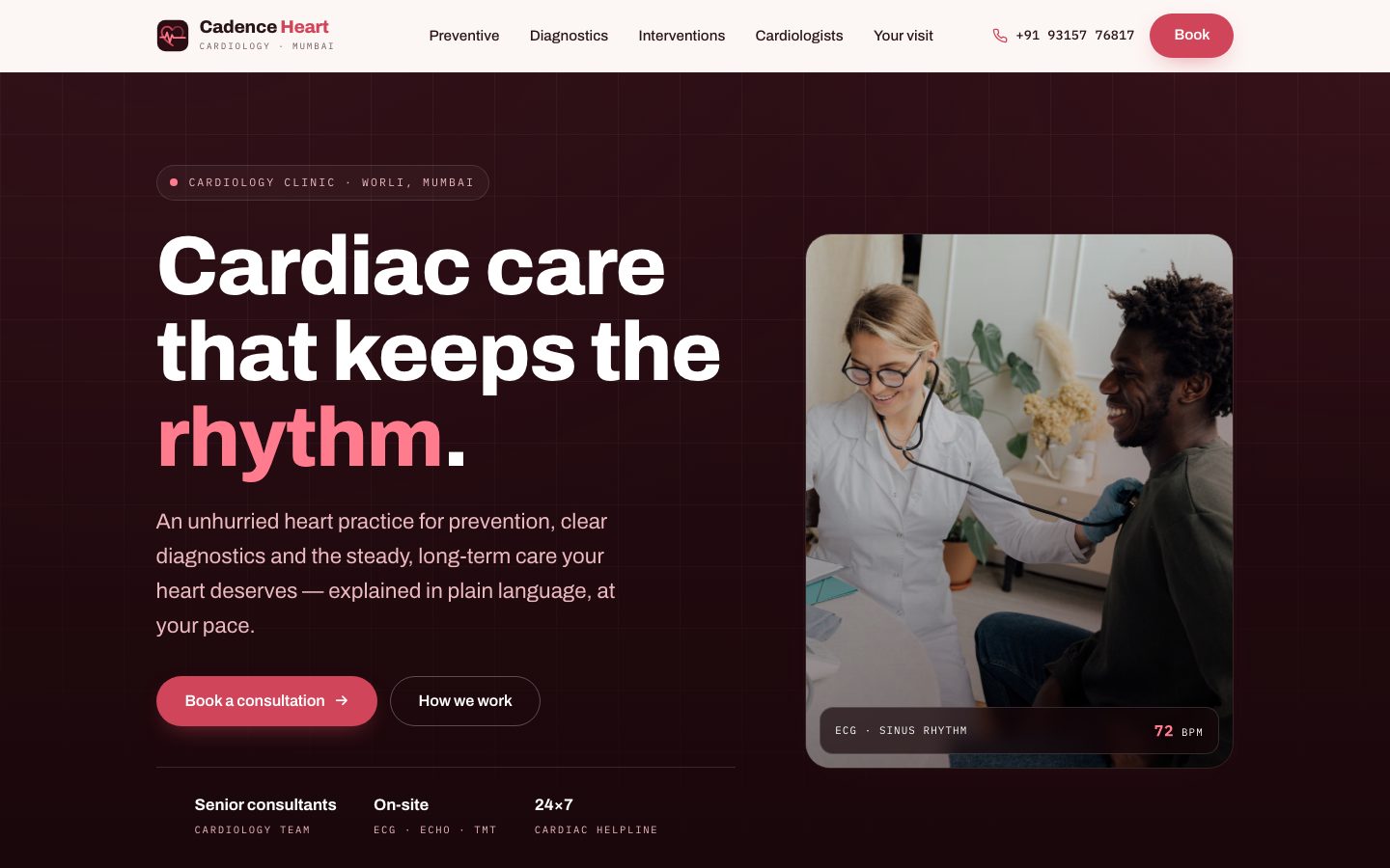 Home page of Cadence Heart, a cardiology website built by The Rounds Studio