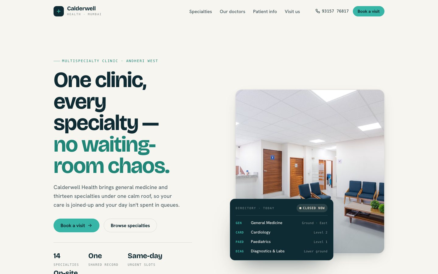 Calderwell Health — multispecialty clinic website built by The Rounds Studio