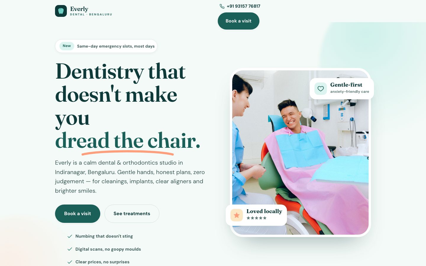 Everly Dental — dental & orthodontics website built by The Rounds Studio