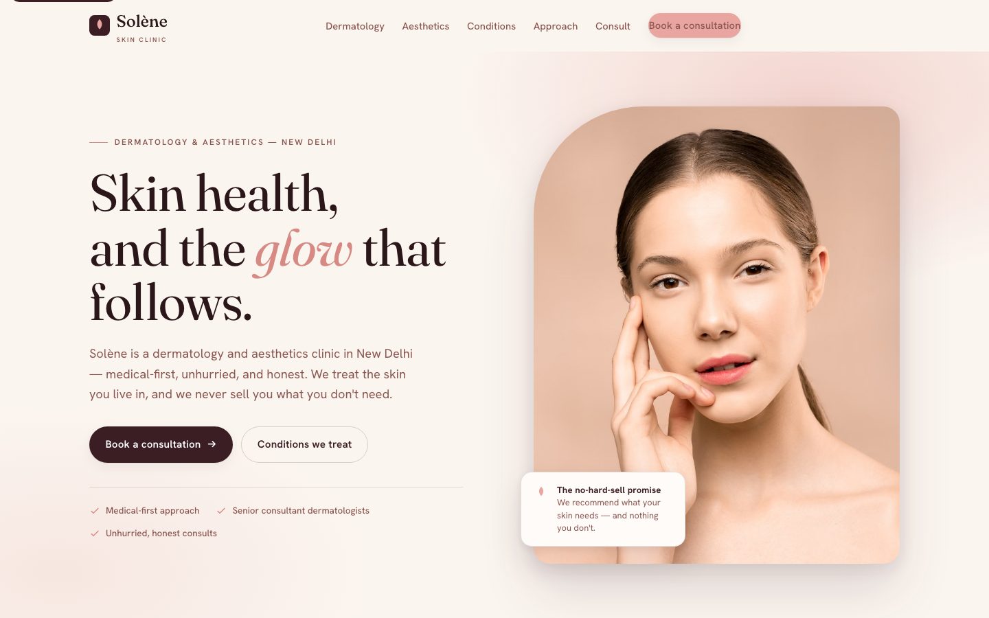 Solène Skin Clinic — dermatology & aesthetics website built by The Rounds Studio